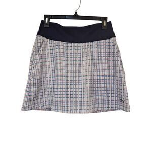 Puma Women's White, Navy & Pink Poly/Spandex Plaid Tennis Golf Athletic Skirt Sk
